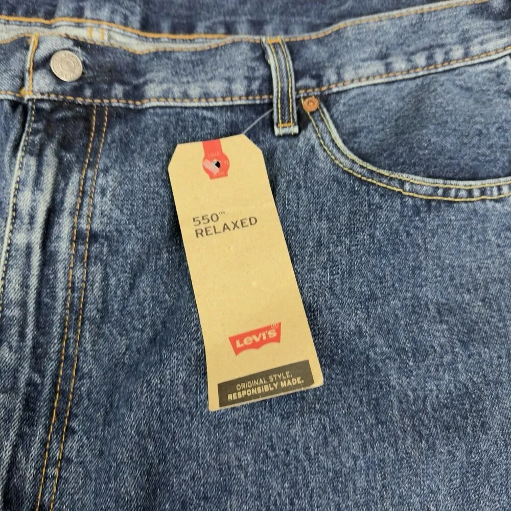Levis 550 Jeans Men's 46x32 Big & Tall Tapered Leg Medium Wash Blue Denim NWT